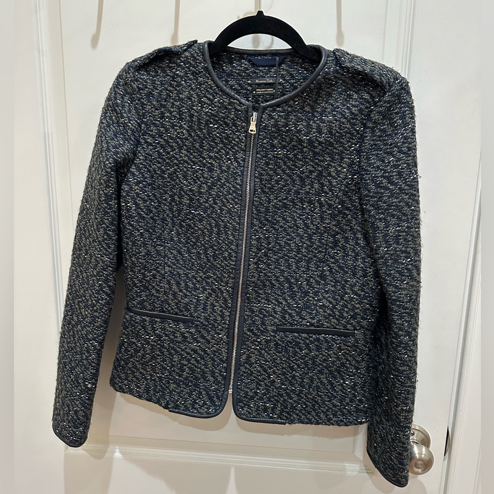 NEVER WORN Massimo Dutti Wool Zip Jacket  | Blue/Green Tweed Sz US 4/EUR 36